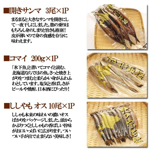 北海道 札幌中央卸売市場直送 干物セット 開ホッケ 開ニシン 宗八カレイ 開サンマ コマイ ししゃも